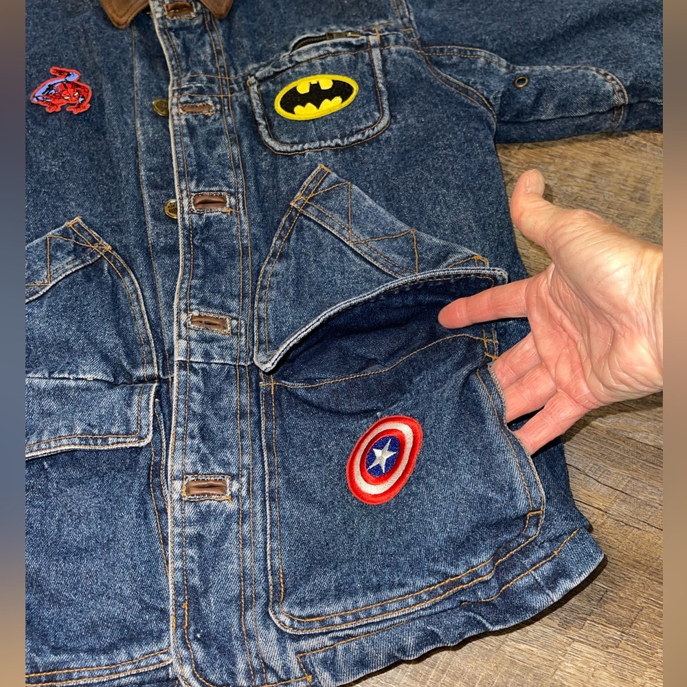 Ash Creek Trading Denim Jacket Lined Superhero Patch ‎ Small - Picture 9 of 16